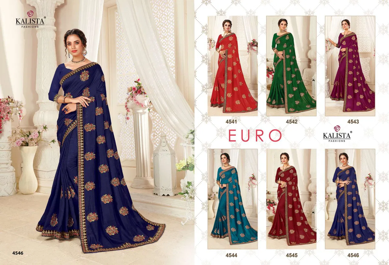 KALISTA EURO Latest Fancy Festive Wear Vichitra Silk Designer Embroidery Work saree Collection